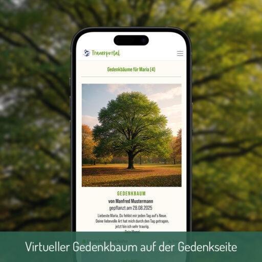 Virtueller Gedenkbaum auf der Gedenkseite inklusive